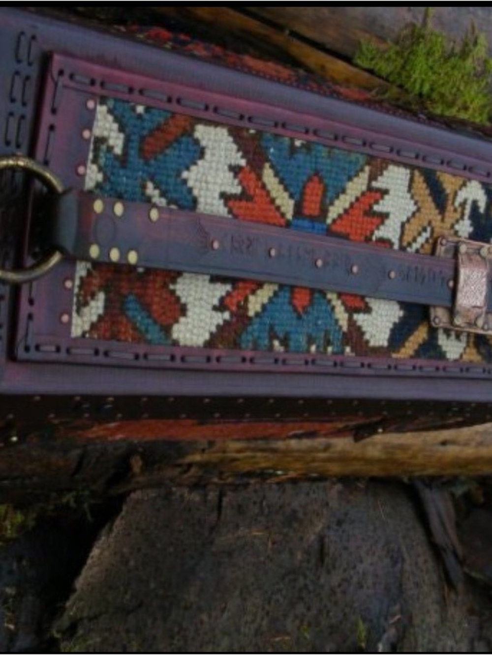 Antique Tribal Rug & Veg Tanned Leather Carpet Bag